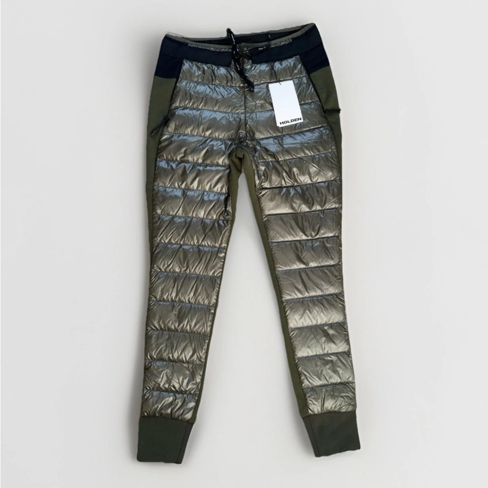 Holden Hybrid Down Jogger Pants Quilted Puffer  Dark Olive Fleece Insulated S